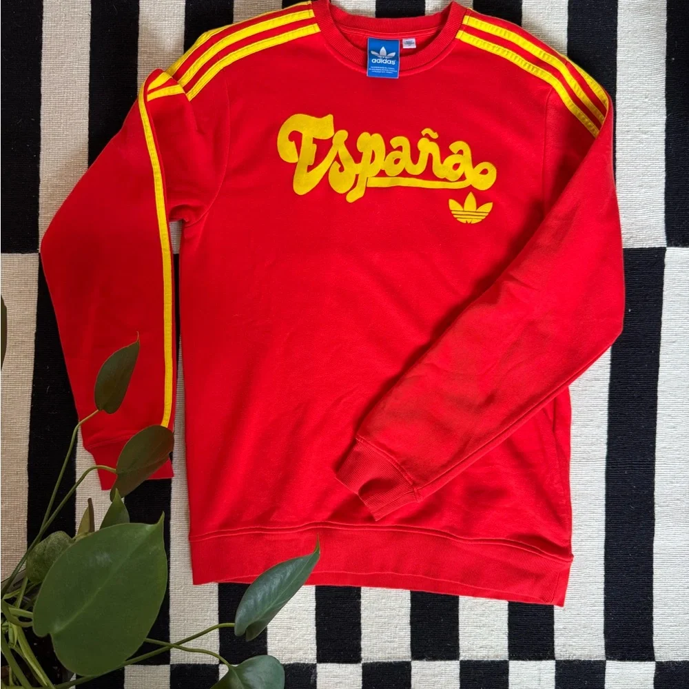 Adidas Men's Espana Red Crewneck Sweater with Yellow Accents - Picture 3 of 3